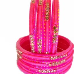 Adiba Fashion Factory Set Of 8 Pink Glass Artificial Stones & Beads Bangle-picture-45
