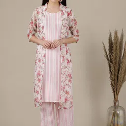 AURELIA Women Floral Striped Regular Kurta with Palazzos-image-97