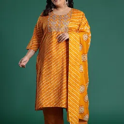 Indo Era Plus Size Leheriya Print Kurta with Palazzos & Dupatta-picture-15