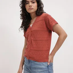 The Roadster Life Co. Knitted Self Design Shirt Style Top image 3