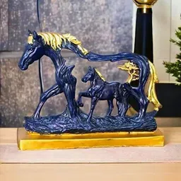 THE SACRED GIFTS Blue & Gold-Toned Horse Statue with Baby Horse Figurine Showpiece-picture-24