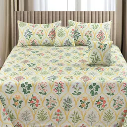 Homio Green & Red Floral 300 TC King Bedsheet with 4 Pillow Covers-picture-16