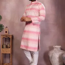 SMARTYFASHION Men Printed Regular Pure Cotton Kurta with Churidar image 2