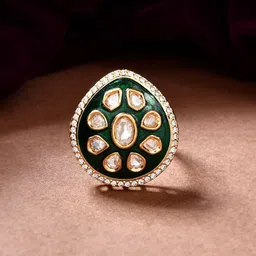 Voylla Kundan Elegance Shahi Meena Emerald Ring image 1