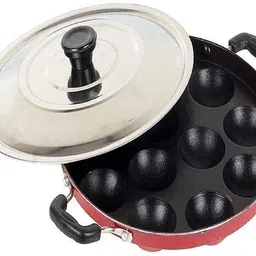 sahas Non-Stick 12 Cavity Appam Patra/Maker Hammer-Tone Coating Paniarakkal with Lid with Lid 1 L capacity 23 cm diameter-picture-15