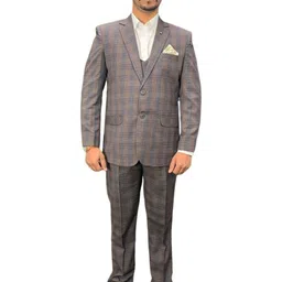 GARGIAN Master Cut Men Brown Checked Regular Fit Single-Breasted 3-Piece Formal Suit-picture-36