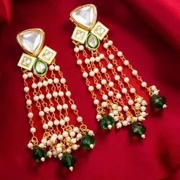 Anouk Gold-Plated Pearls Beaded And Stones Studded Tasselled Contemporary Drop Earrings-image-79