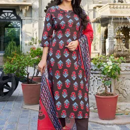 Moda Rapido Women Floral Printed Regular Kurta with Trousers & With Dupatta-picture-33