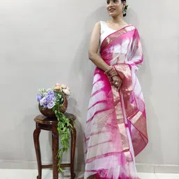 V3 FASHION STUDIO Tie and Dye Zari Organza Leheriya Saree image 4