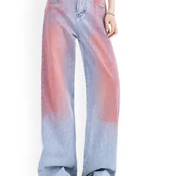 LULU & SKY Women Wide Leg High-Rise Mildly Distressed Jeans image 1