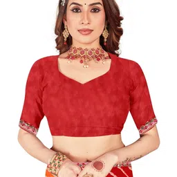 TINA FASHION Jodhpuri Leheriya Sequinned Saree With Blouse Piece image 4