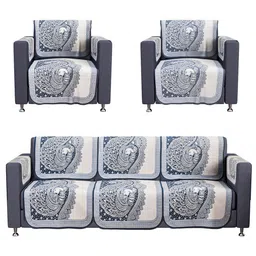 Kuber Industries Blue & White 16 Pcs Ethnic Printed Cotton 5 Seater Sofa Cover With Arms image 3