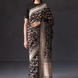 CANIZZARO Ethnic Motifs Zari Silk Blend Banarasi Saree-picture-33