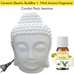 divasense Ceramic Electric Buddha Diffuser Night Lamp with, Jasmine Fragrance, 10ml Aroma Oil, Refill, Diffuser Set image 1