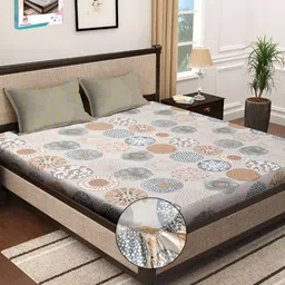 Myntra Elegant Homes Grey & Brown Floral Printed Fitted 300 TC Super King Bedsheet With 2 Pillow Cover-picture-17
