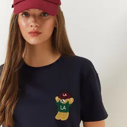 BIANCO LUCCI Women Graphic Printed Round Neck Cotton T-shirt image 2