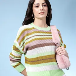 glitchez Ribbed Self Striped Oversized Pullover-image-32