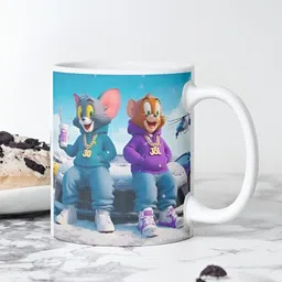 Mr UVD Silver-Toned & Blue Cartoon Characters Printed Ceramic Glossy Mug 350 ml image 3