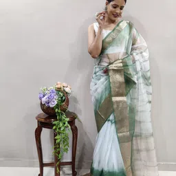 V3 FASHION STUDIO Tie and Dye Woven Design Zari Organza Handloom Leheriya Saree image 5