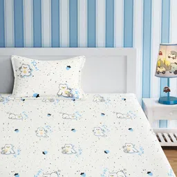 URBAN DREAM White & Blue Geometric 210 TC Single Bedsheet with 1 Pillow Covers-picture-30