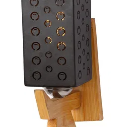 1ST TIME Black & Black Textured Wood Rectangle Shaped Wall Lamp image 4