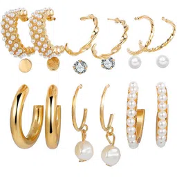 Celestria Set of 9 Gold Plated Artifical Stones Studded Circular Shaped Studs image 2