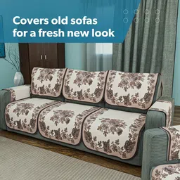 RUBOXA Brown & Grey 16 Pieces Cotton Sofa Cover With Arms image 5