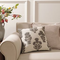 Pure Home and Living Cream-Coloured & Grey Embroidered Cotton Square Cushion Cover-picture-23