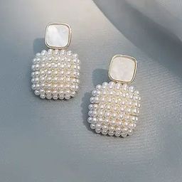 VAGHBHATT Gold-Plated Mother Of Pearls Studded and Pearls Beaded Drop Earrings-picture-4