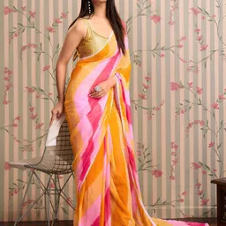 DIVASTRI Colourblocked Pure Georgette Saree image 5