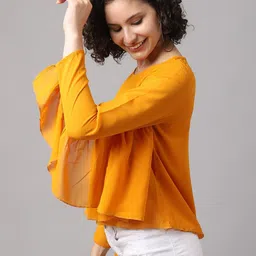 CORSICA Bell Sleeve Georgette Empire Crop Top image 3