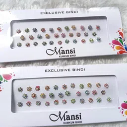 krupanidhi fashion Unique Flower style Multi Bindi Pack of 2. Forehead Multicolor Bindis image 1