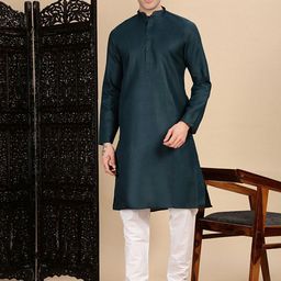 House of Pataudi Mandarin Collar Pure Cotton Straight Kurta With Pyjama-picture-40