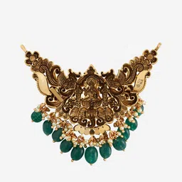 Kushal's Fashion Jewellery Gold-Plated 92.5 Pure Silver Artificial Stones Temple Pendants image 3