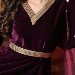 Myshka Women Empire Gotta Patti Velvet Kurta with Palazzos & With Dupatta image 5