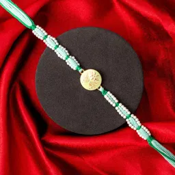 PANASH Set Of 3 Gold Plated Stone-Studded & Beaded Rakhi With Photo Frame & Roli Chawal-picture-24