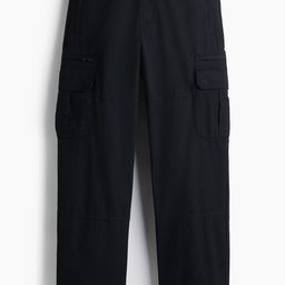 H&M Men Black Solid Mid Rise Regular Fit Twill Cargo Trousers-picture-7