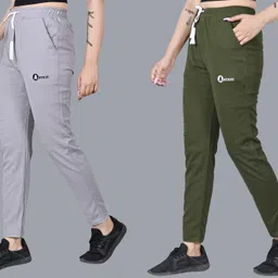 antrue Pack of 2 Women Solid Grey, Olive Track Pants-picture-10