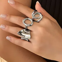 Jewels Galaxy Set Of 3 Silver-Plated Finger Rings image 5