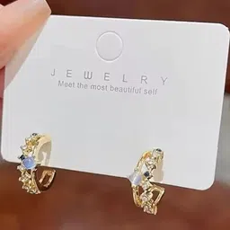 AKISON JEWELS Gold-Plated Cubic Zirconia Half Hoop Earrings-image-96