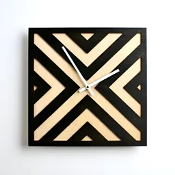 QEZNEF Brown & Black Geometric Printed Square Analogue Wooden Wall Clock image 2
