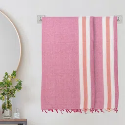 KLOTTHE Pink Striped Pure Cotton 233 GSM 2 Pieces Adult Bath Towels-59 Inch X 26.77Inch-picture-30