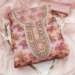 SAINOOR Floral Printed Sequinned Organza Unstitched Dress Material-image-91