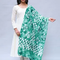 Exotic India Geometric Batik Dyed Cotton Silk Dupatta-image-28