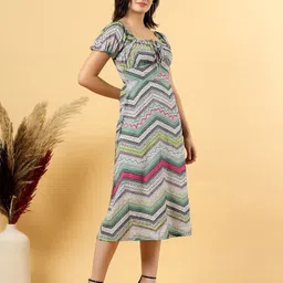 RAASSIO Print Tie-Up Neck Puff Sleeve Crepe A-Line Midi Dress image 4