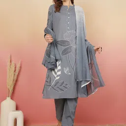 Sangria Women Floral Printed Cotton Kurta with Trousers & Dupatta-image-9