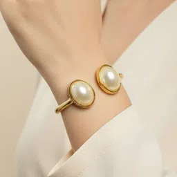 FABELE Stainless Steel Gold-Plated Artificial Stones Studded Cuff Bracelet-picture-29