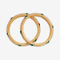 Kushal's Fashion Jewellery Green Set Of 2 Rhodium Gold-Plated Party Zircon Bangles image 2