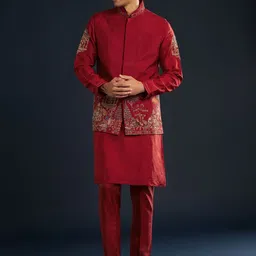 KALKI Fashion Men Ethnic Motifs Embroidered Regular Thread Work Kurta with Trousers image 3