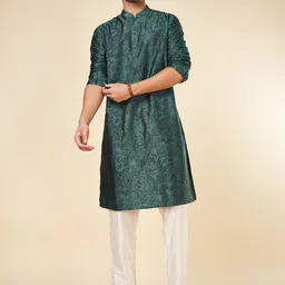 indus route by Pantaloons Ethnic Motifs Printed Mandarin Collar Straight Kurta-image-26